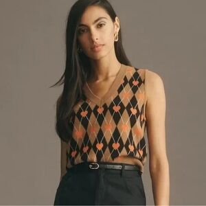 Maeve By Anthropologie Vera Heart Argyle Sweater Vest In Brown Women's Size S